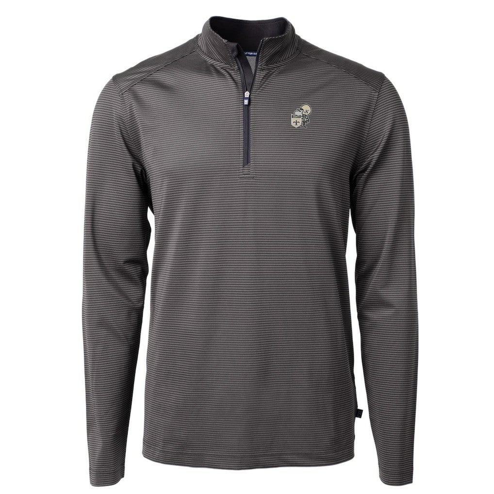 New Orleans Saints Cutter & Buck Big & Tall Virtue Eco Pique Micro Stripe Tri-Blend Quarter-Zip Jacket Black