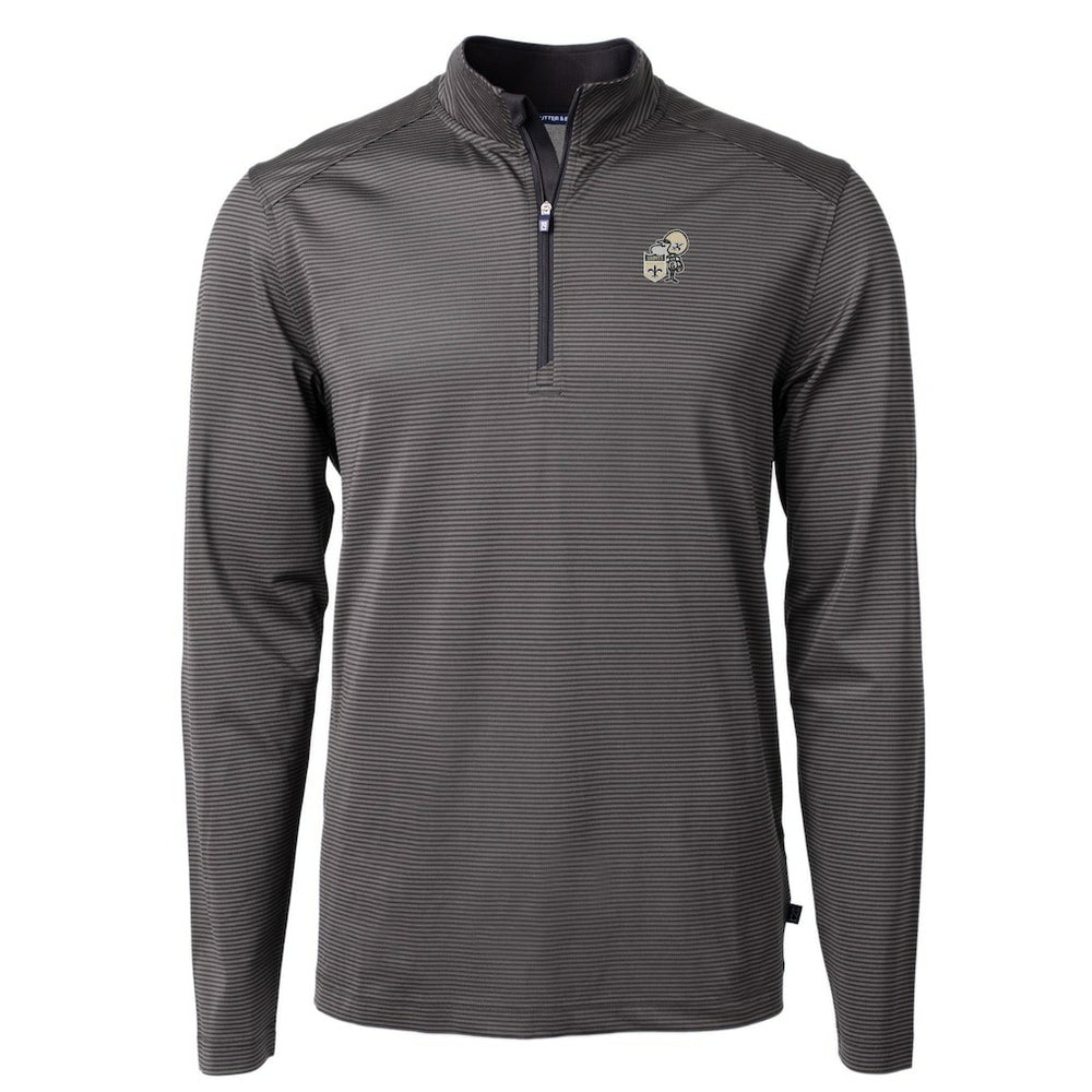New Orleans Saints Cutter & Buck Big & Tall Virtue Eco Pique Micro Stripe Tri-Blend Quarter-Zip Jacket Black