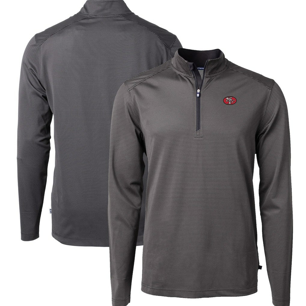 San Francisco 49ers Cutter & Buck Big & Tall Virtue Eco Pique Micro Stripe Tri-Blend Quarter-Zip Jacket Black