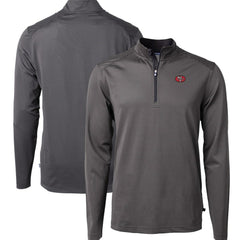 San Francisco 49ers Cutter & Buck Big & Tall Virtue Eco Pique Micro Stripe Tri-Blend Quarter-Zip Jacket Black