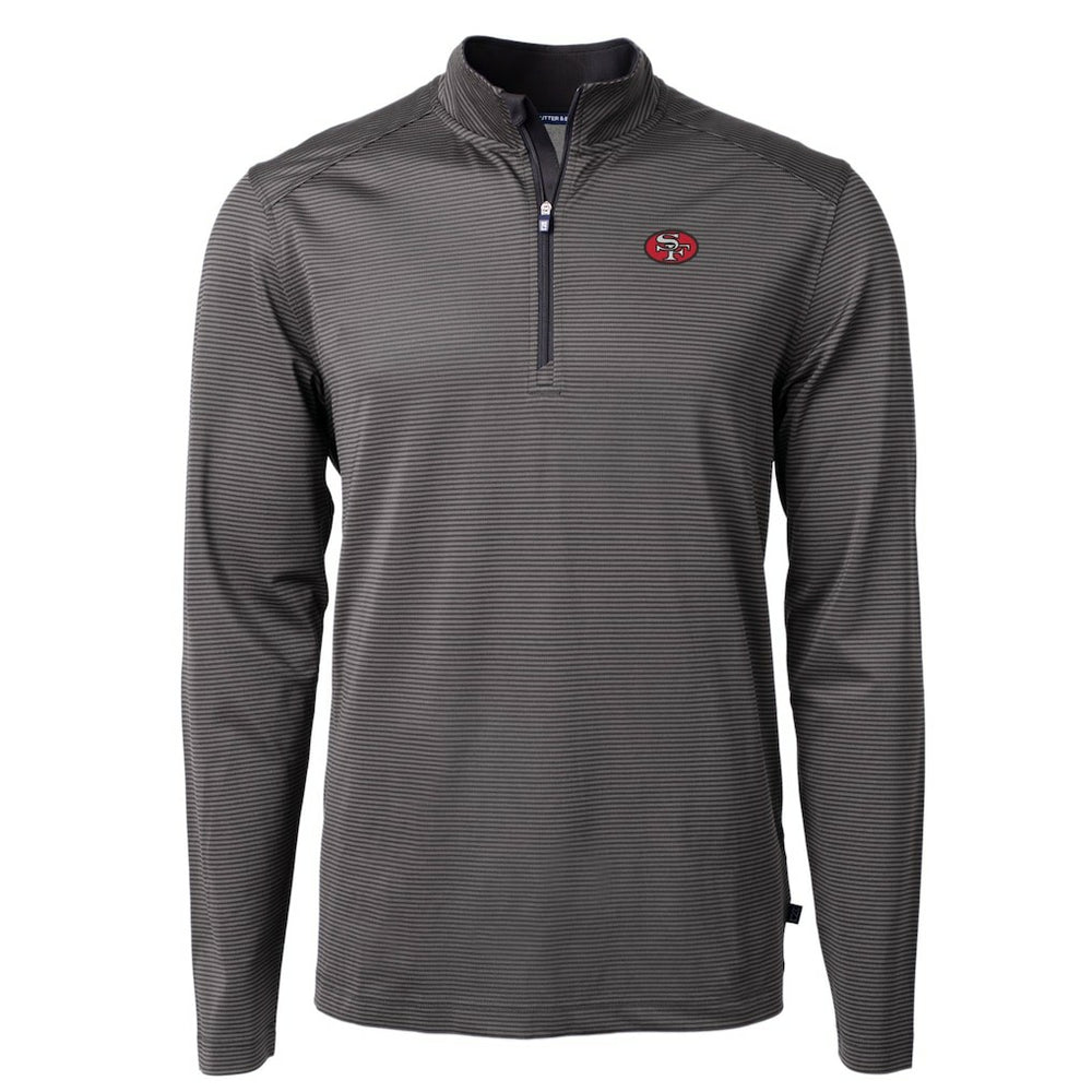 San Francisco 49ers Cutter & Buck Big & Tall Virtue Eco Pique Micro Stripe Tri-Blend Quarter-Zip Jacket Black