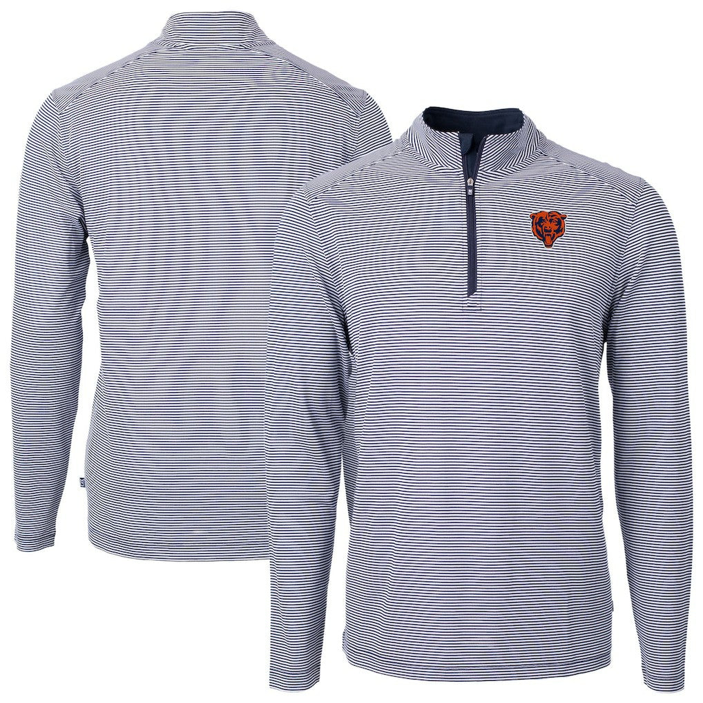 Chicago Bears Cutter & Buck Big & Tall Virtue Eco Pique Micro Stripe Tri-Blend Quarter-Zip Jacket Navy