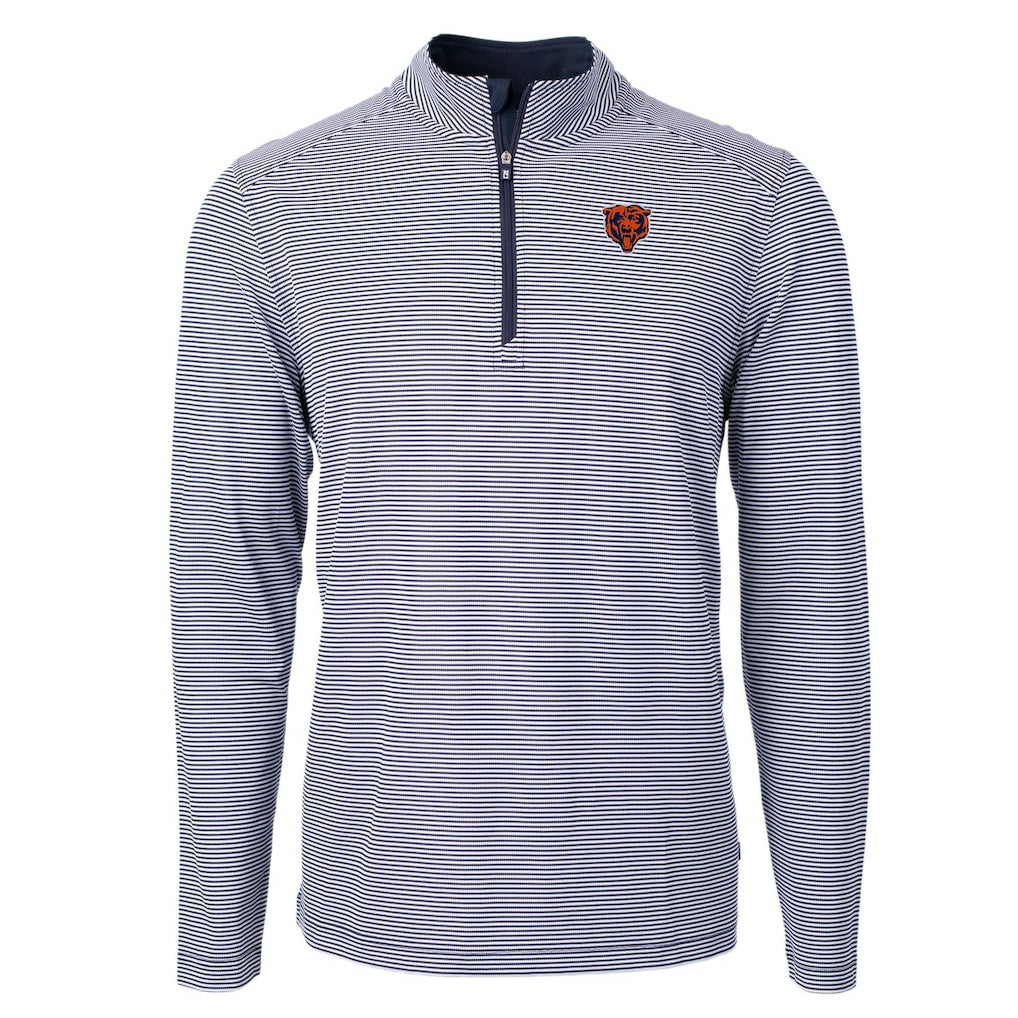 Chicago Bears Cutter & Buck Big & Tall Virtue Eco Pique Micro Stripe Tri-Blend Quarter-Zip Jacket Navy