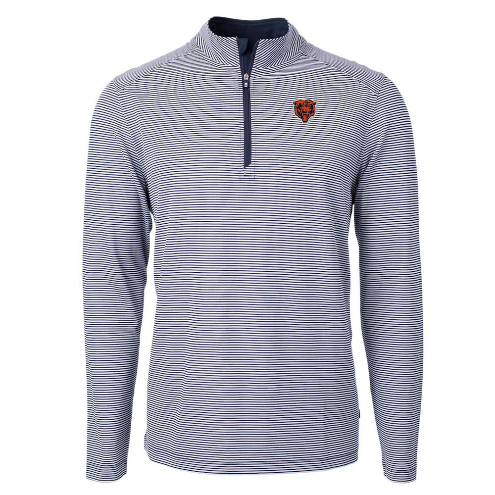 Chicago Bears Cutter & Buck Big & Tall Virtue Eco Pique Micro Stripe Tri-Blend Quarter-Zip Jacket Navy