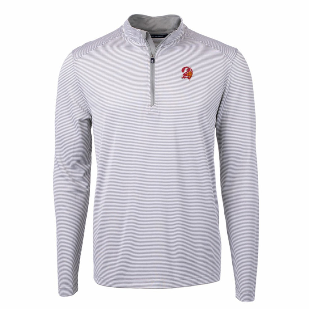 Tampa Bay Buccaneers Cutter & Buck Big & Tall Virtue Eco Pique Micro Stripe Tri-Blend Quarter-Zip Jacket Gray