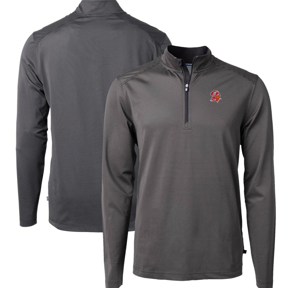 Tampa Bay Buccaneers Cutter & Buck Big & Tall Virtue Eco Pique Micro Stripe Tri-Blend Quarter-Zip Jacket Black