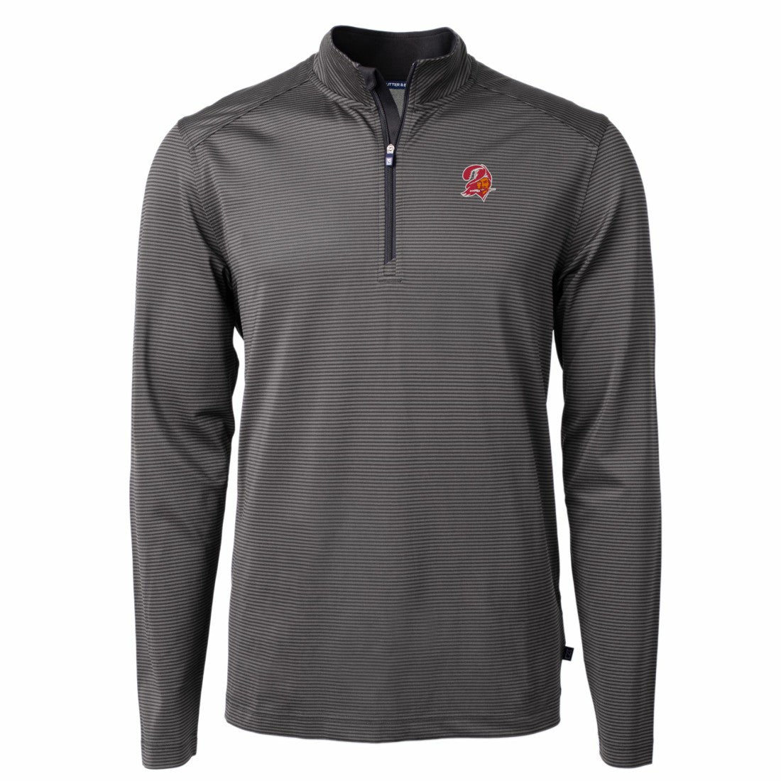 Tampa Bay Buccaneers Cutter & Buck Big & Tall Virtue Eco Pique Micro Stripe Tri-Blend Quarter-Zip Jacket Black