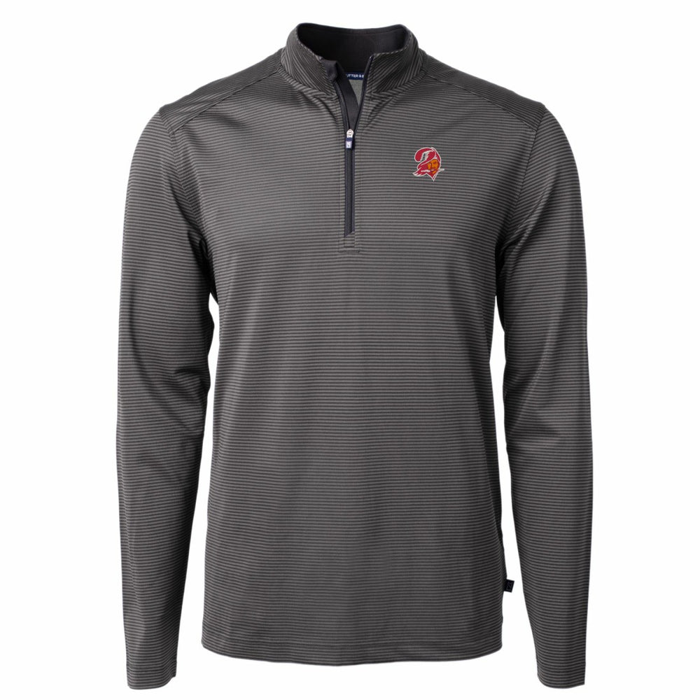 Tampa Bay Buccaneers Cutter & Buck Big & Tall Virtue Eco Pique Micro Stripe Tri-Blend Quarter-Zip Jacket Black