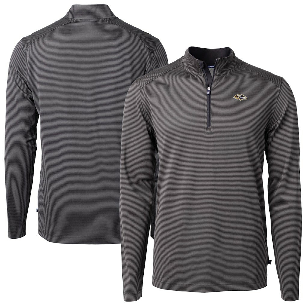 Baltimore Ravens Cutter & Buck Big & Tall Virtue Eco Pique Micro Stripe Tri-Blend Quarter-Zip Jacket Black
