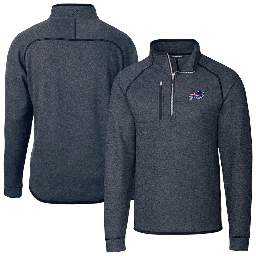 Buffalo Bills Cutter & Buck Big & Tall Mainsail Sweater-Knit Half-Zip Jacket Heather Navy