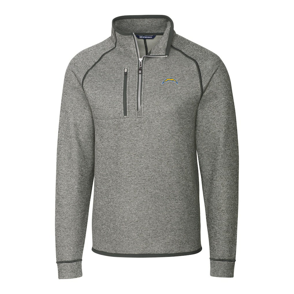 Los Angeles Chargers Cutter & Buck Big & Tall Mainsail Sweater-Knit Raglan Half-Zip Jacket Heather Gray