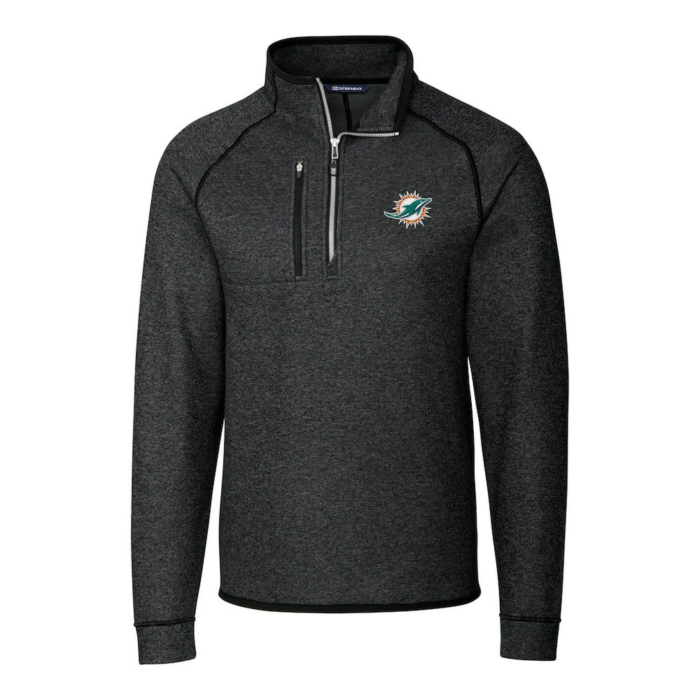Miami Dolphins Cutter & Buck Big & Tall Mainsail Sweater-Knit Half-Zip Jacket Heather Charcoal