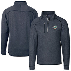 Miami Dolphins Cutter & Buck Big & Tall Mainsail Sweater-Knit Half-Zip Jacket Heather Navy