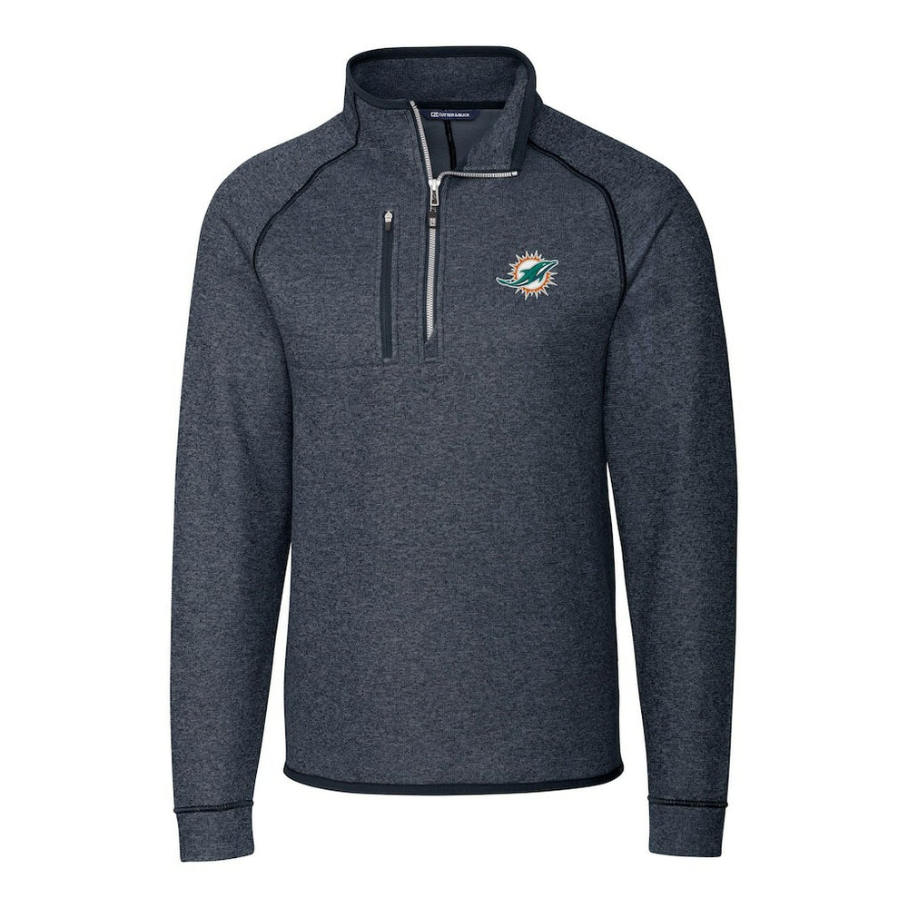 Miami Dolphins Cutter & Buck Big & Tall Mainsail Sweater-Knit Half-Zip Jacket Heather Navy