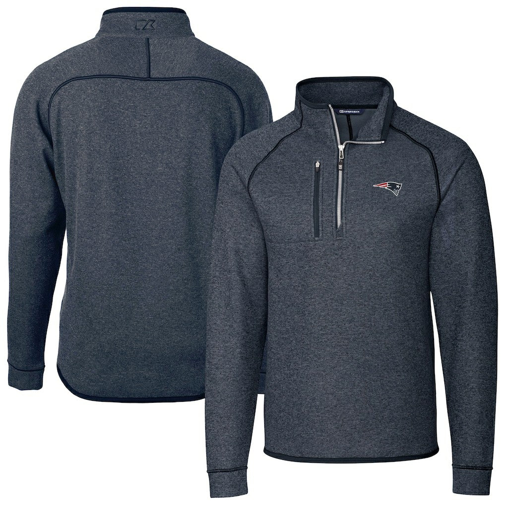 New England Patriots Cutter & Buck Big & Tall Mainsail Sweater-Knit Half-Zip Jacket Heather Navy