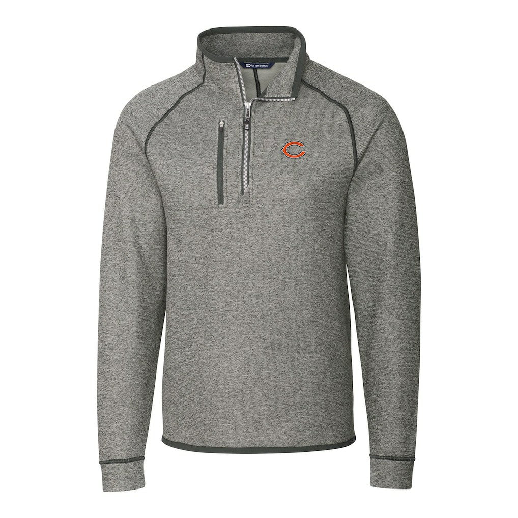 Chicago Bears Cutter & Buck Big & Tall Mainsail Sweater-Knit Half-Zip Jacket Heather Gray