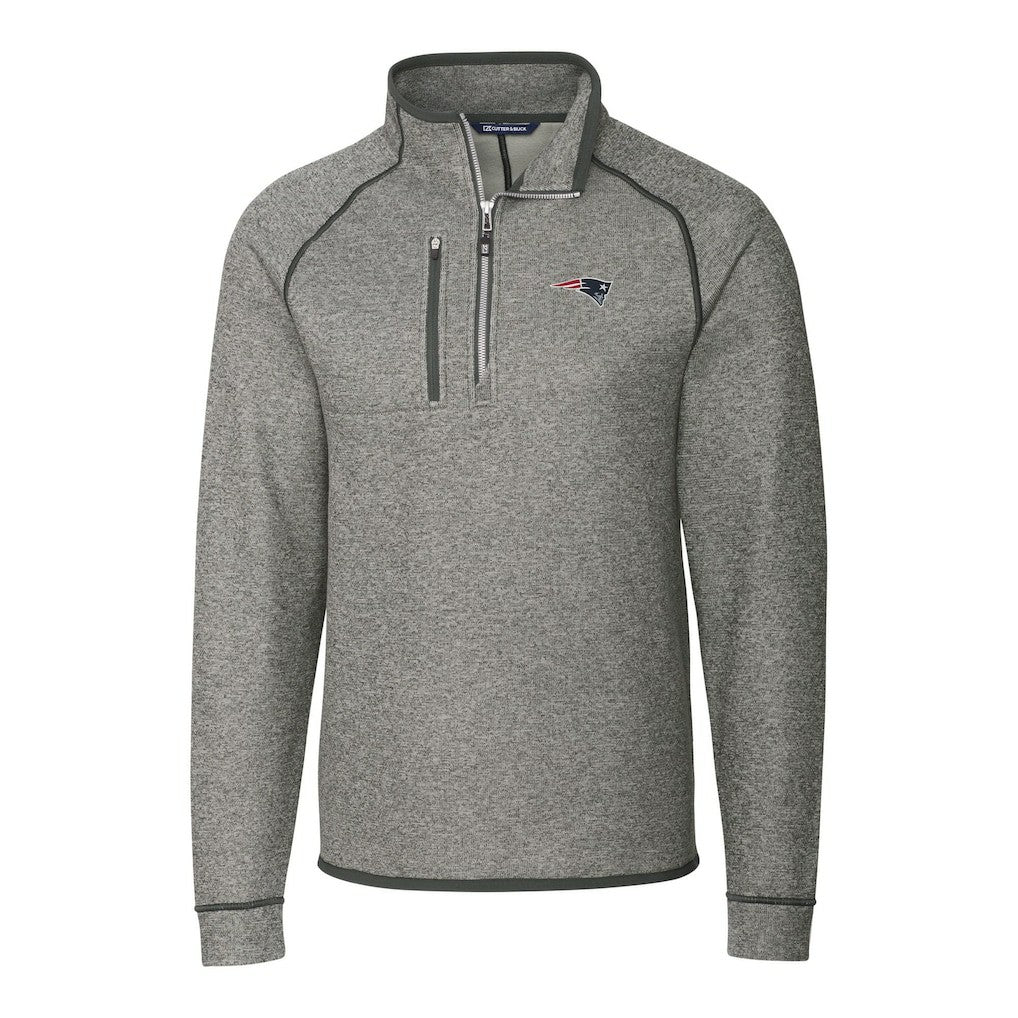 New England Patriots Cutter & Buck Big & Tall Mainsail Sweater-Knit Half-Zip Jacket Heather Gray