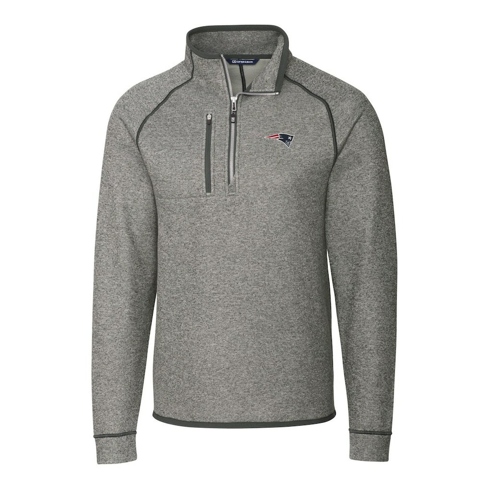 New England Patriots Cutter & Buck Big & Tall Mainsail Sweater-Knit Half-Zip Jacket Heather Gray