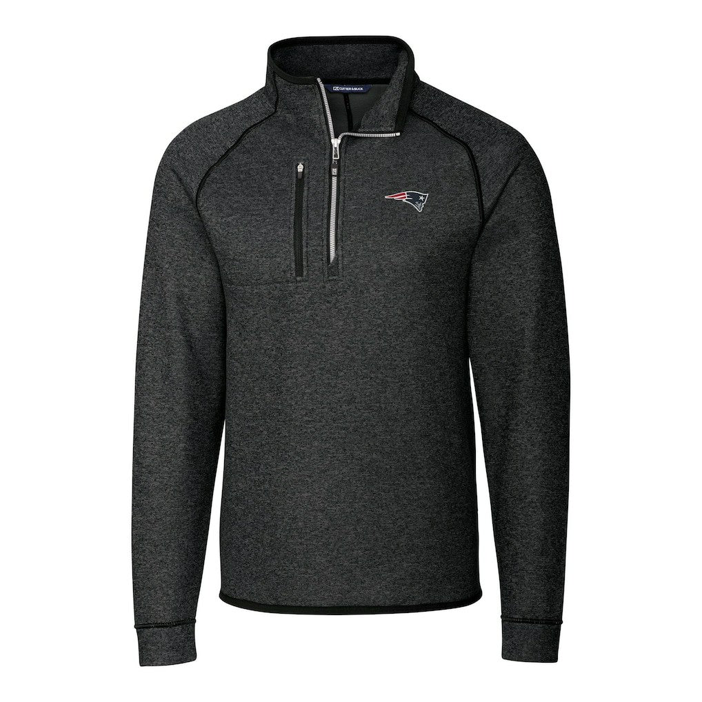 New England Patriots Cutter & Buck Big & Tall Mainsail Sweater-Knit Half-Zip Jacket Heather Charcoal