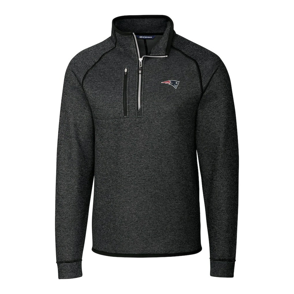 New England Patriots Cutter & Buck Big & Tall Mainsail Sweater-Knit Half-Zip Jacket Heather Charcoal