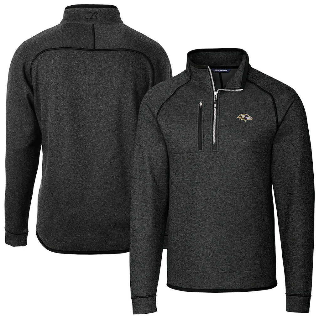 Baltimore Ravens Cutter & Buck Big & Tall Mainsail Sweater-Knit Half-Zip Jacket Heather Charcoal