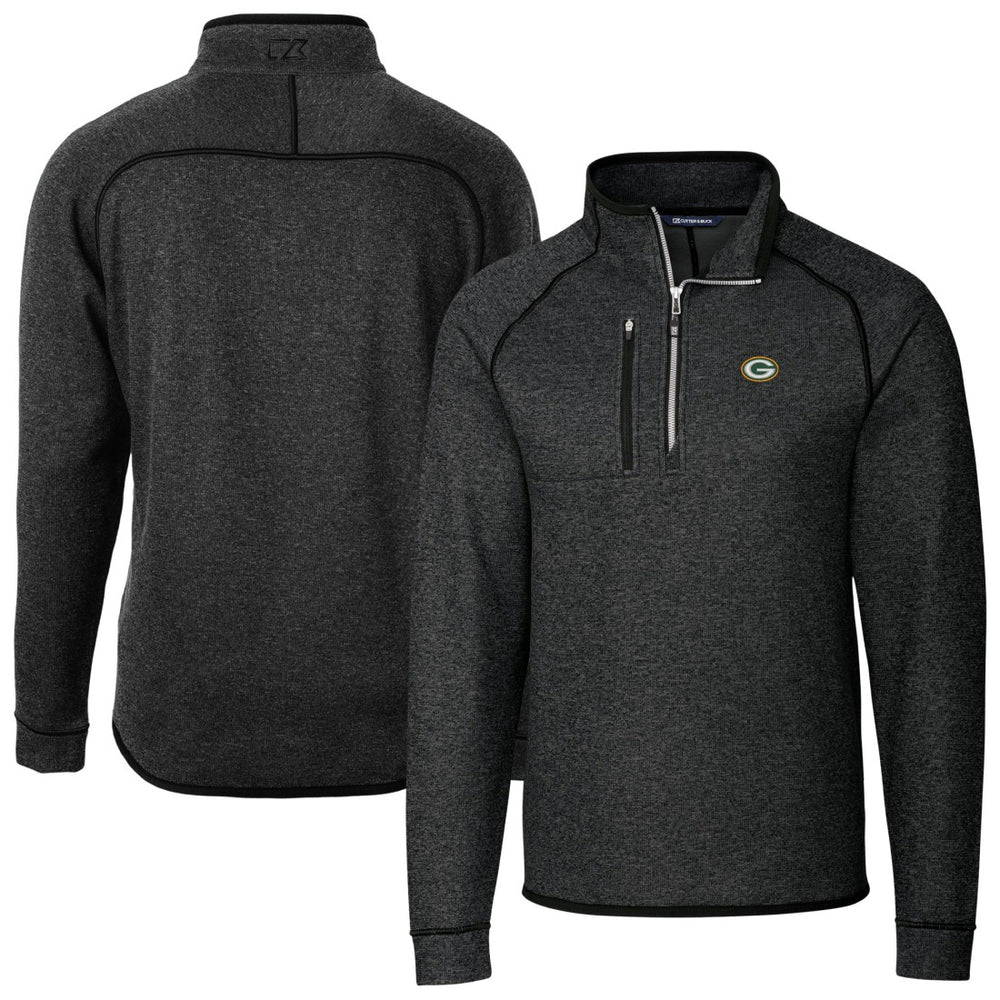Green Bay Packers Cutter & Buck Big & Tall Mainsail Sweater-Knit Half-Zip Jacket Heather Charcoal