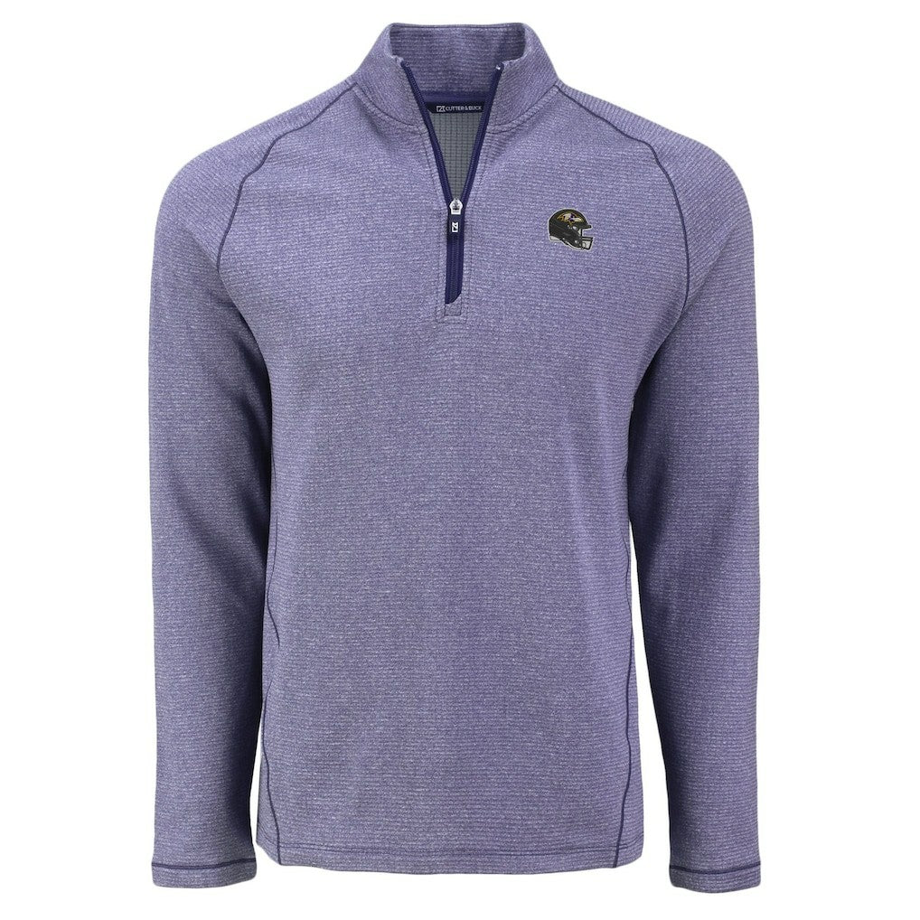 Baltimore Ravens Cutter & Buck Peshastin Eco Fleece Tri-Blend Raglan Recycled Quarter-Zip Jacket Heather Purple