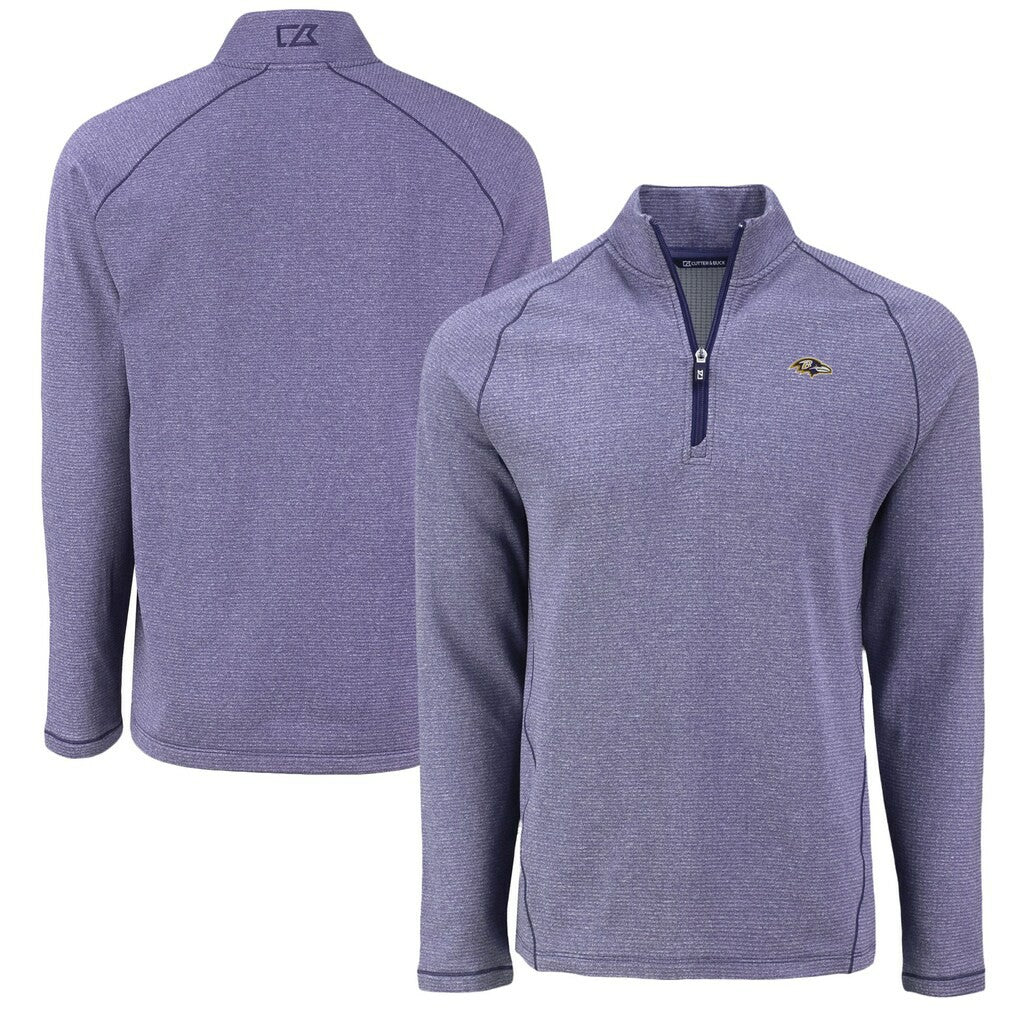 Baltimore Ravens Cutter & Buck Peshastin Eco Fleece Tri-Blend Raglan Recycled Quarter-Zip Jacket Heather Purple