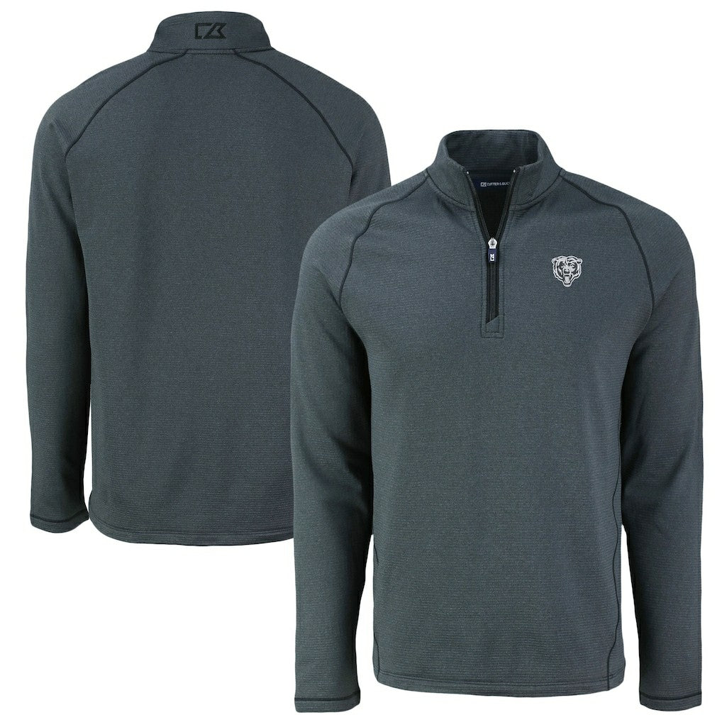 Chicago Bears Cutter & Buck Peshastin Eco Fleece Tri-Blend Raglan Recycled Quarter-Zip Jacket Heather Black