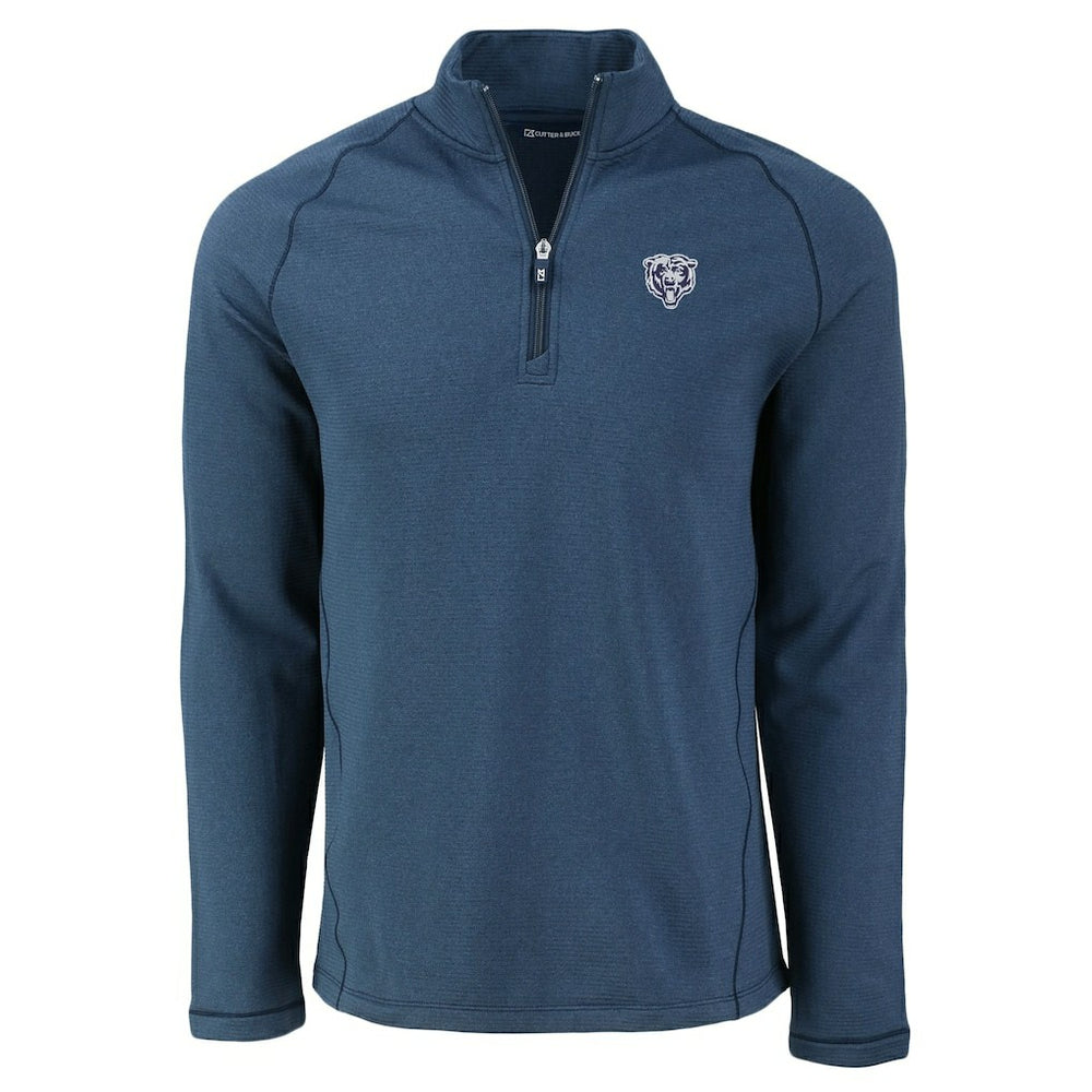 Chicago Bears Cutter & Buck Peshastin Eco Fleece Tri-Blend Raglan Recycled Quarter-Zip Jacket Heather Navy