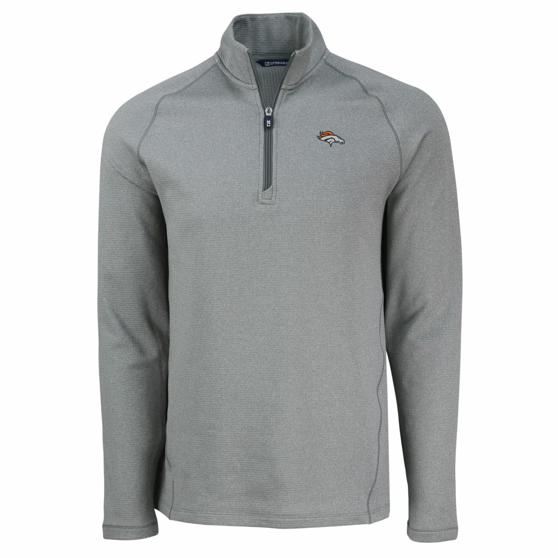 Denver Broncos Cutter & Buck Peshastin Eco Fleece Tri-Blend Raglan Recycled Quarter-Zip Jacket Heather Gray