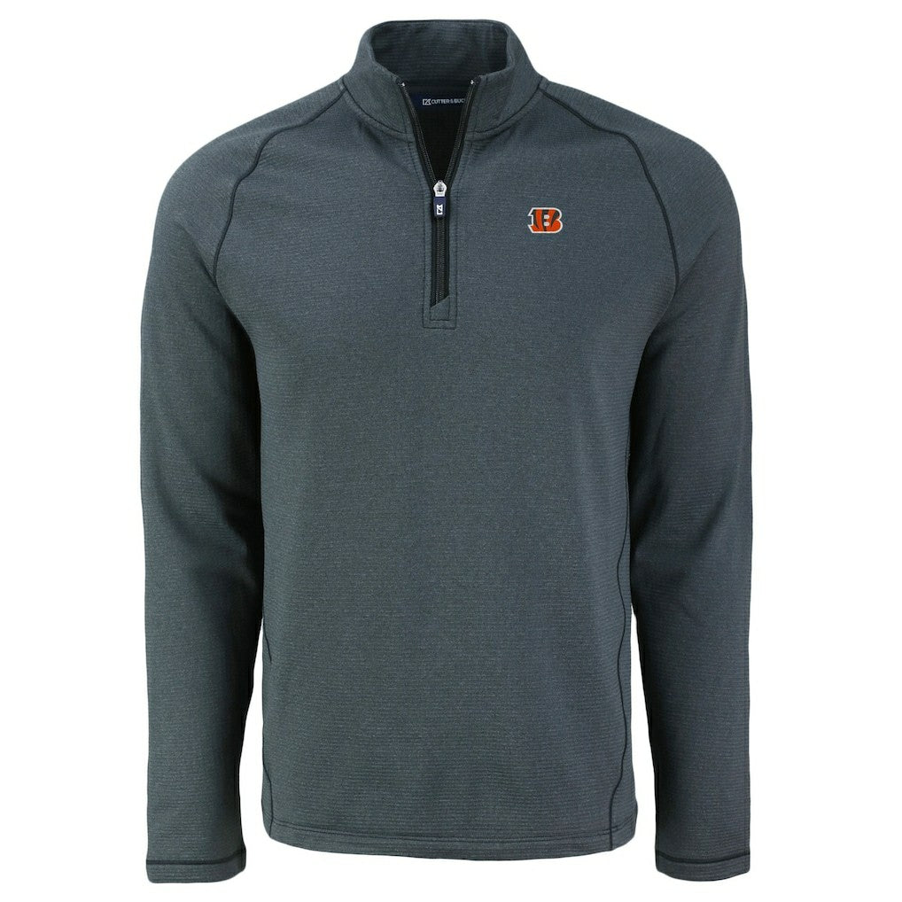Cincinnati Bengals Cutter & Buck Peshastin Eco Fleece Tri-Blend Raglan Recycled Quarter-Zip Jacket Heather Black