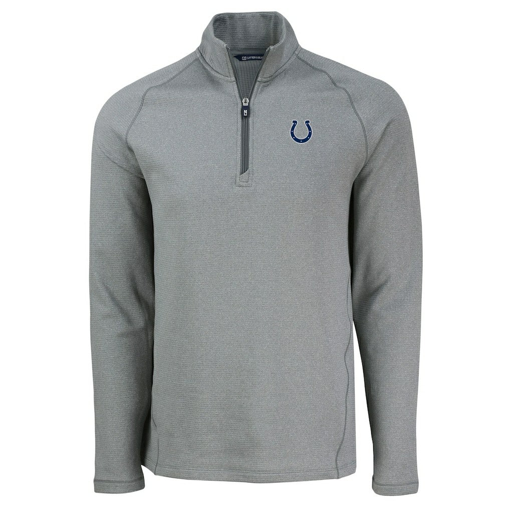 Indianapolis Colts Cutter & Buck Peshastin Eco Fleece Tri-Blend Raglan Recycled Quarter-Zip Jacket Heather Gray