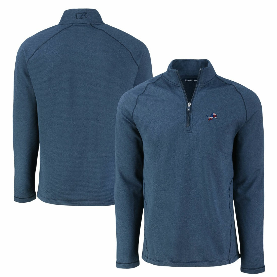 Detroit Lions Cutter & Buck Peshastin Eco Fleece Tri-Blend Raglan Recycled Quarter-Zip Jacket Heather Navy