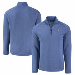 Denver Broncos Cutter & Buck Peshastin Eco Fleece Tri-Blend Raglan Recycled Quarter-Zip Jacket Heather Royal