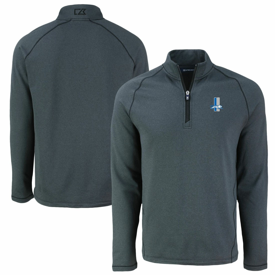 Detroit Lions Cutter & Buck Peshastin Eco Fleece Tri-Blend Raglan Recycled Quarter-Zip Jacket Heather Black