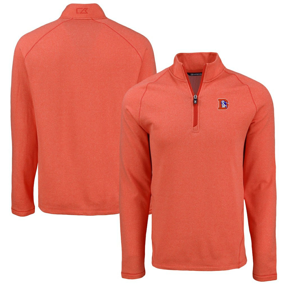 Denver Broncos Cutter & Buck Peshastin Eco Fleece Tri-Blend Raglan Recycled Quarter-Zip Jacket Heather Orange