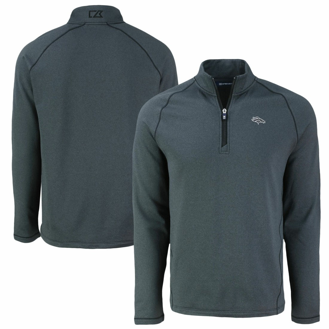 Denver Broncos Cutter & Buck Peshastin Eco Fleece Tri-Blend Raglan Recycled Quarter-Zip Jacket Heather Black