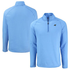 Carolina Panthers Cutter & Buck Peshastin Eco Fleece Tri-Blend Raglan Recycled Quarter-Zip Jacket Heather Blue