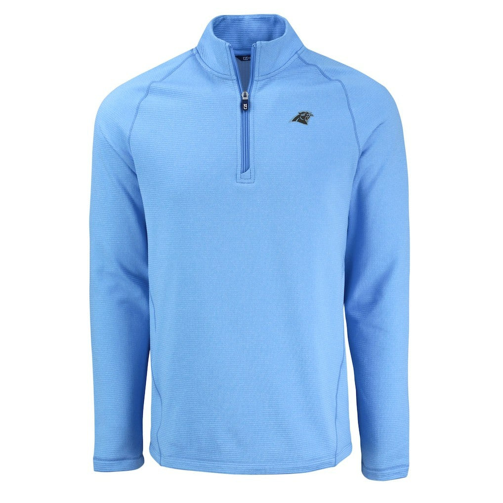 Carolina Panthers Cutter & Buck Peshastin Eco Fleece Tri-Blend Raglan Recycled Quarter-Zip Jacket Heather Blue