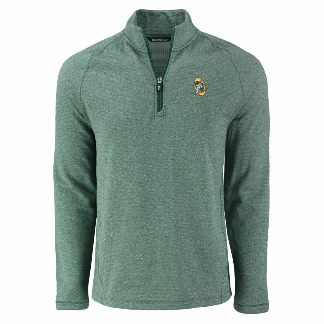 Green Bay Packers Cutter & Buck Peshastin Eco Fleece Tri-Blend Raglan Recycled Quarter-Zip Jacket Heather Green