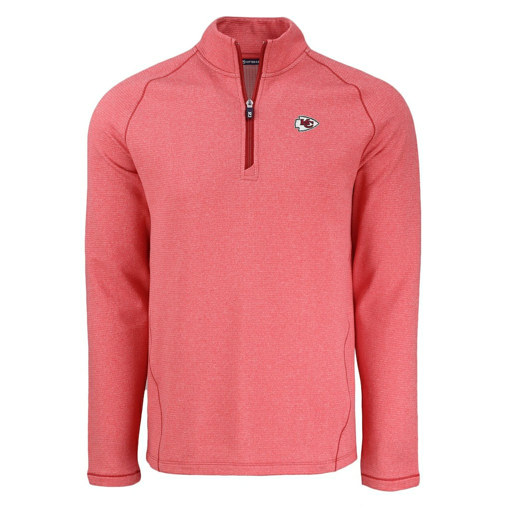 Kansas City Chiefs Cutter & Buck Peshastin Eco Fleece Tri-Blend Raglan Recycled Quarter-Zip Jacket Heather Red