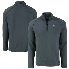Minnesota Vikings Cutter & Buck Peshastin Eco Fleece Tri-Blend Raglan Recycled Quarter-Zip Jacket Heather Black