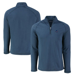 Miami Dolphins Cutter & Buck Peshastin Eco Fleece Tri-Blend Raglan Recycled Quarter-Zip Jacket Heather Navy