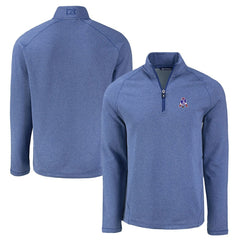 New England Patriots Cutter & Buck Peshastin Eco Fleece Tri-Blend Raglan Recycled Quarter-Zip Jacket Heather Royal