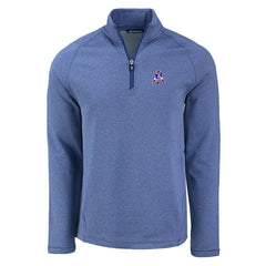 New England Patriots Cutter & Buck Peshastin Eco Fleece Tri-Blend Raglan Recycled Quarter-Zip Jacket Heather Royal