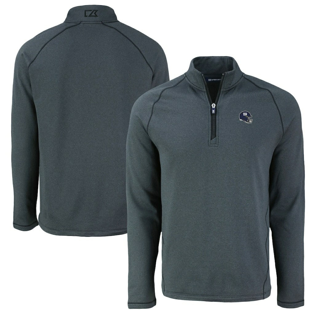 New York Giants Cutter & Buck Peshastin Eco Fleece Tri-Blend Raglan Recycled Quarter-Zip Jacket Heather Black