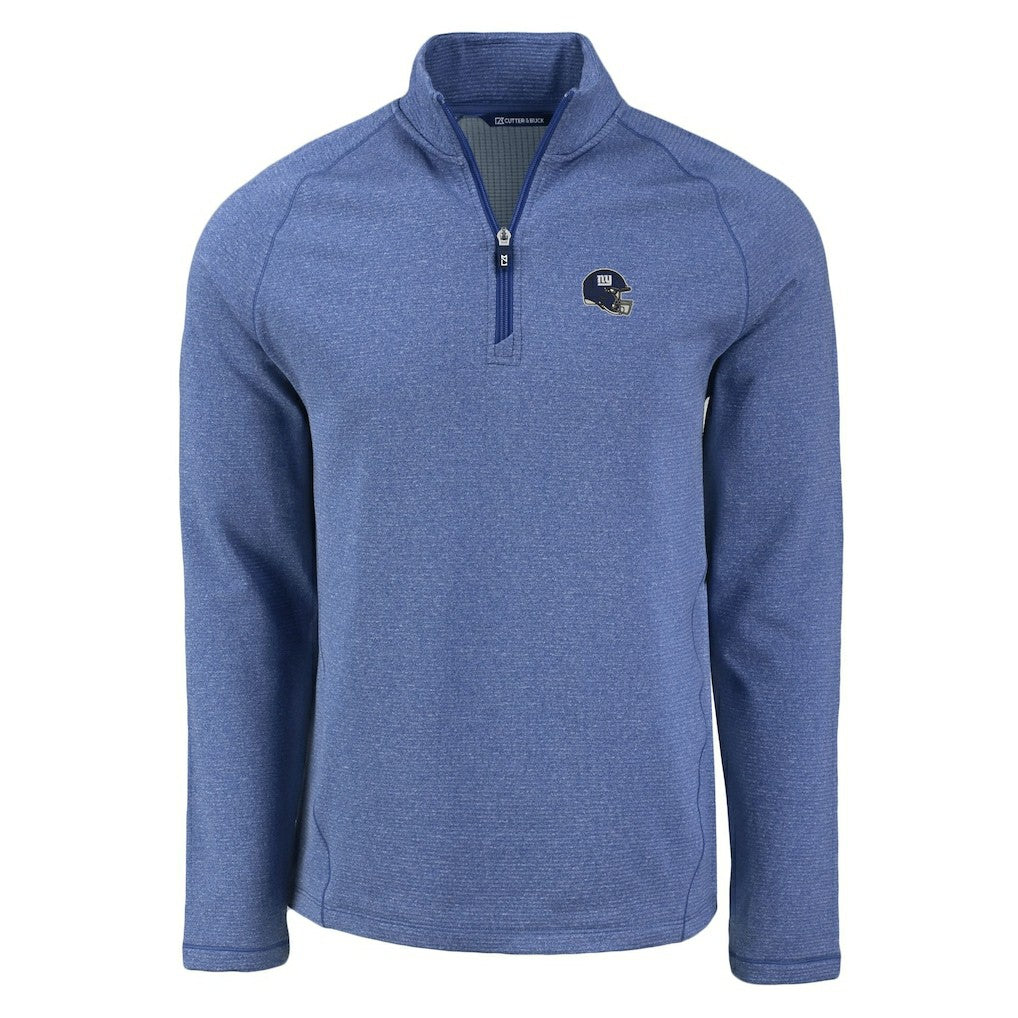 New York Giants Cutter & Buck Peshastin Eco Fleece Tri-Blend Raglan Recycled Quarter-Zip Jacket Heather Royal