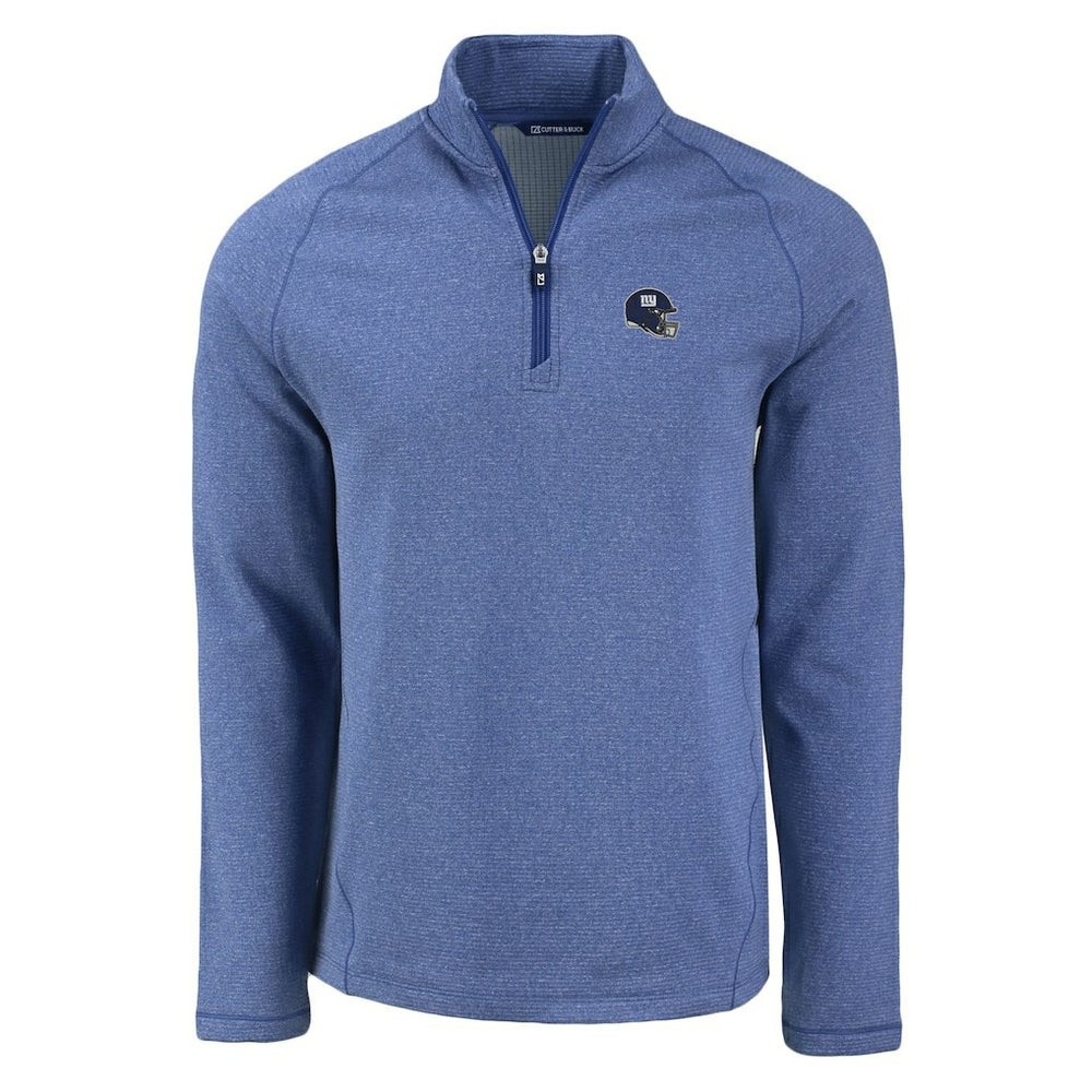 New York Giants Cutter & Buck Peshastin Eco Fleece Tri-Blend Raglan Recycled Quarter-Zip Jacket Heather Royal