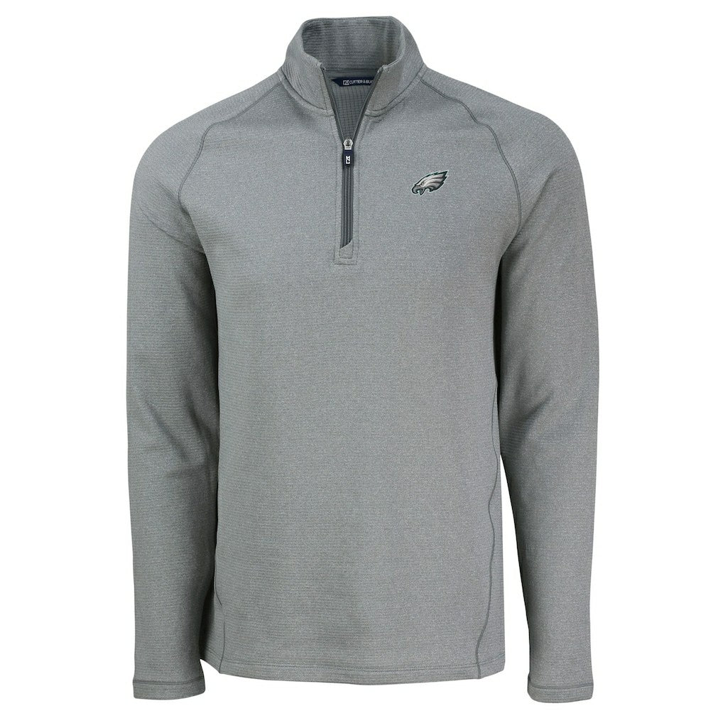 Philadelphia Eagles Cutter & Buck Peshastin Eco Fleece Tri-Blend Raglan Recycled Quarter-Zip Jacket Heather Gray
